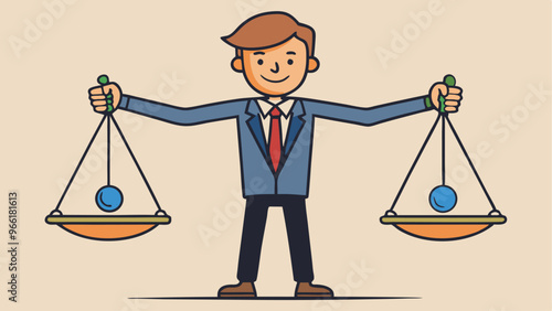 Principles and business ethic to do right things, social responsibility or integrity to earn trust, balance and justice for leadership concept, confident businessman leader lift balance ethical scale.