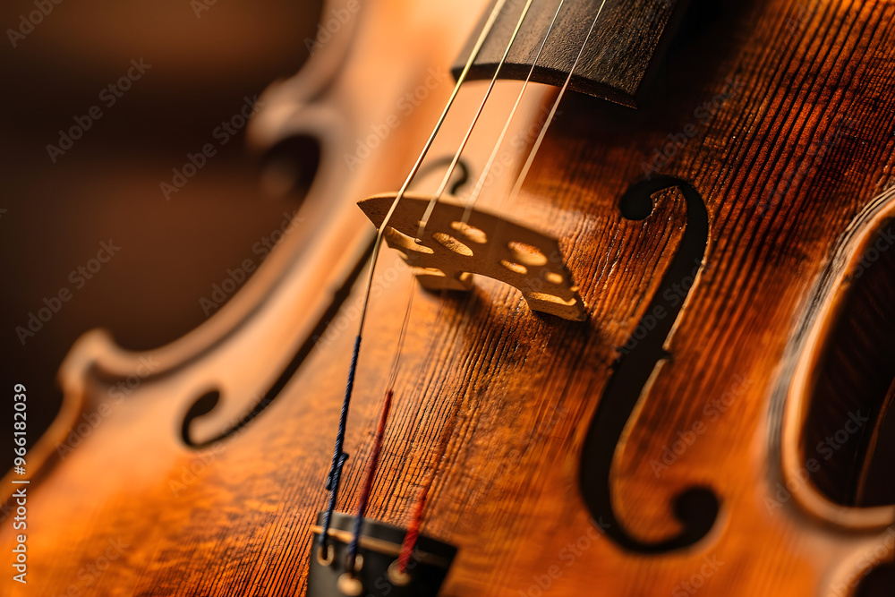 a violin’s strings and f-holes, with the wood grain and craftsmanship highlighted under soft lighting a violin’s strings and f-holes, with the wood grain and craftsmanship highlighted under soft lighting