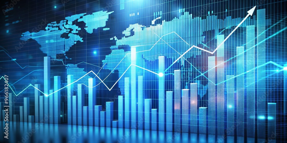 Global Economic Growth 3D Blue Bar Chart Visualization with Upward Trend, Stock Market, Financial , Business, Economy Global Economic Growth 3D Blue Bar Chart Visualization with Upward Trend, Stock Market, Financial , Business, Economy