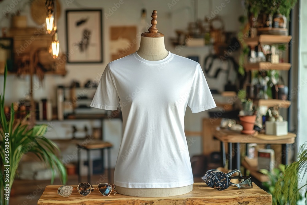 Tshirt on stylish mannequin in boutique background created with Generative AI Tshirt on stylish mannequin in boutique background created with Generative AI