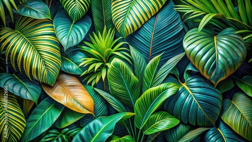 Wallpaper Mural Vibrant tropical leaves create a lush green tapestry. Torontodigital.ca