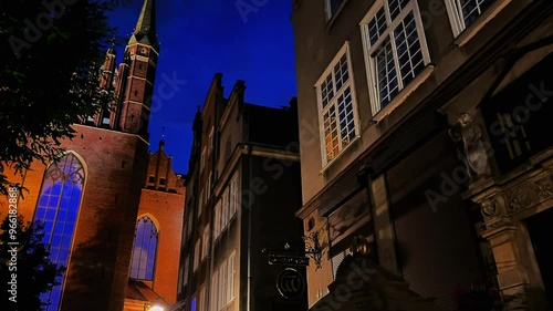 Architecture of the old town center at night. Old town street. Gdansk, Poland.