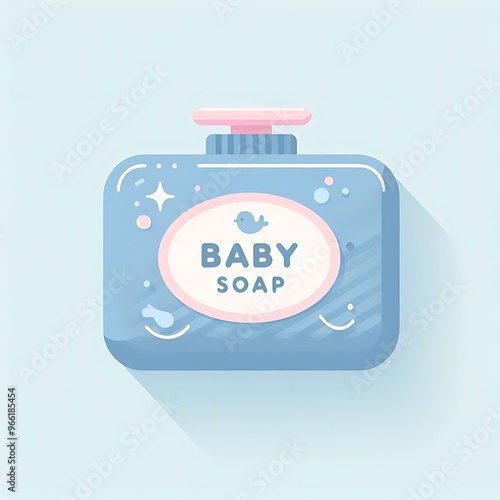 Baby soap, flat illustration of baby care, kit for baby graphics resources for e commerce, online store, product design