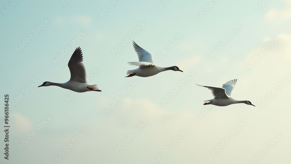 Obraz premium Elegant Ducks in Flight