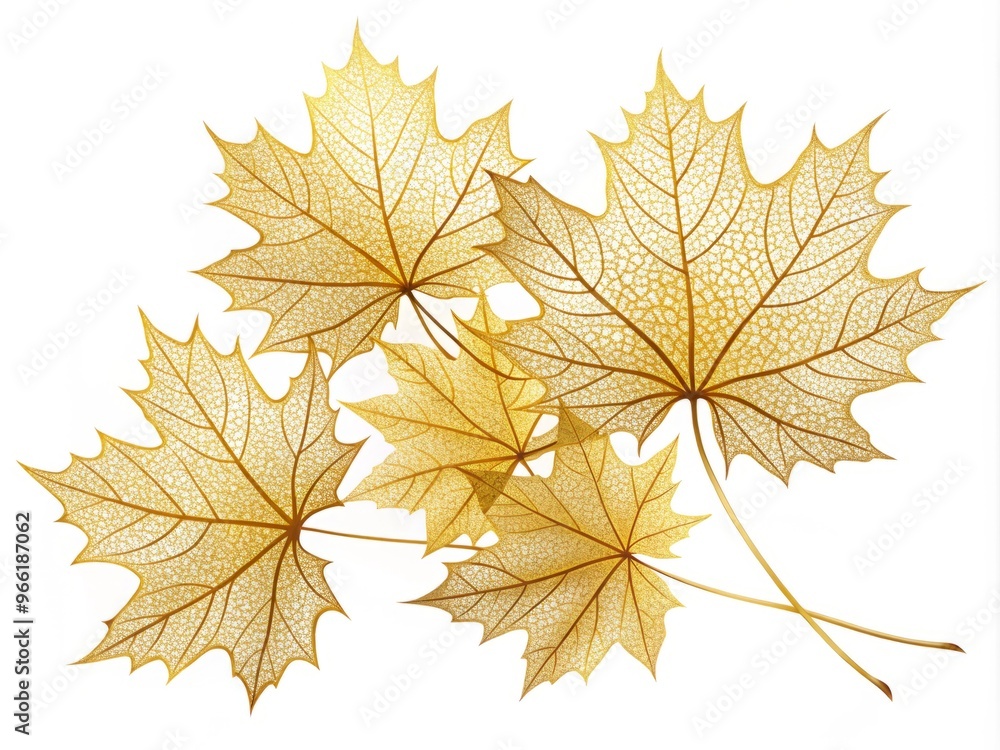 Golden fall leaves with intricate veins and stems form a delicate outline, creating a beautiful and isolated clipart Golden fall leaves with intricate veins and stems form a delicate outline, creating a beautiful and isolated clipart