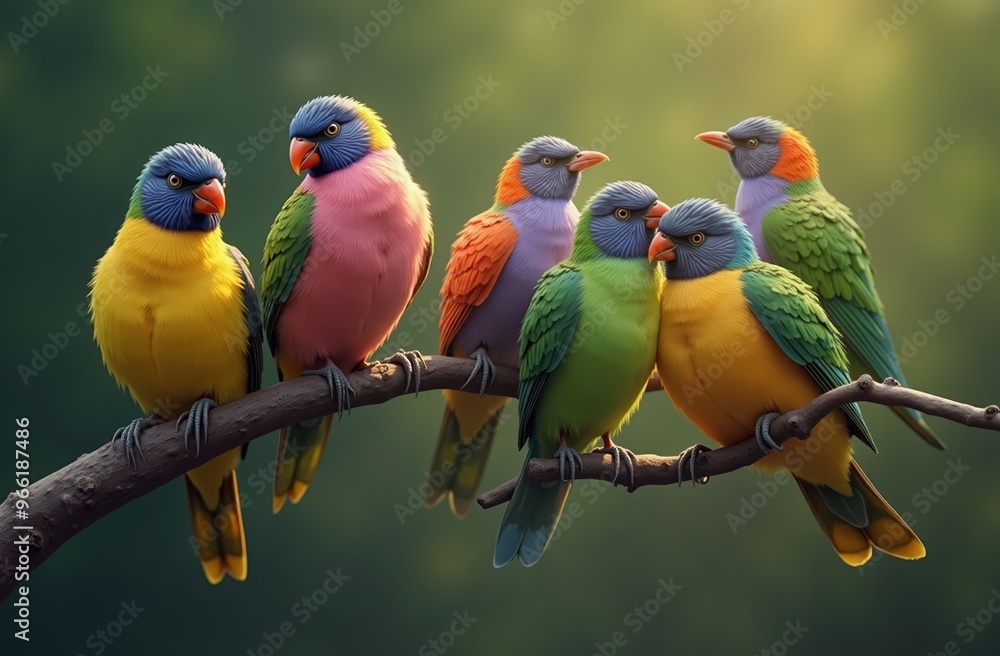 Obraz premium Colorful Parrots on a Branch