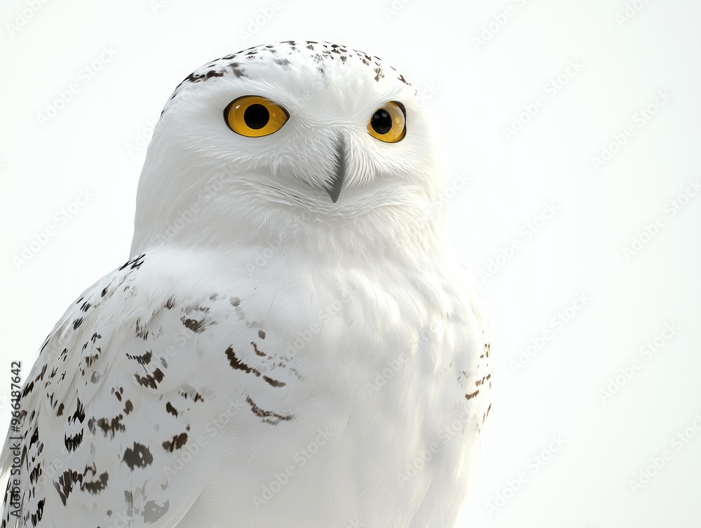 Fototapeta premium Majestic snowy owl standing on white background