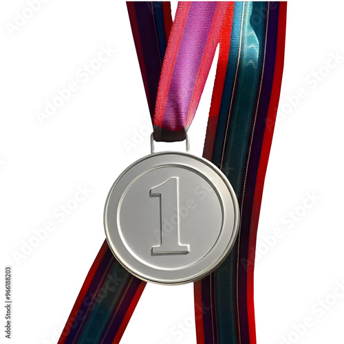 gold medal with red ribbon