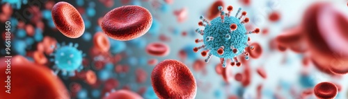 Sepsis infection and antibiotic defense, visualized in bloodstream, 3D illustration
