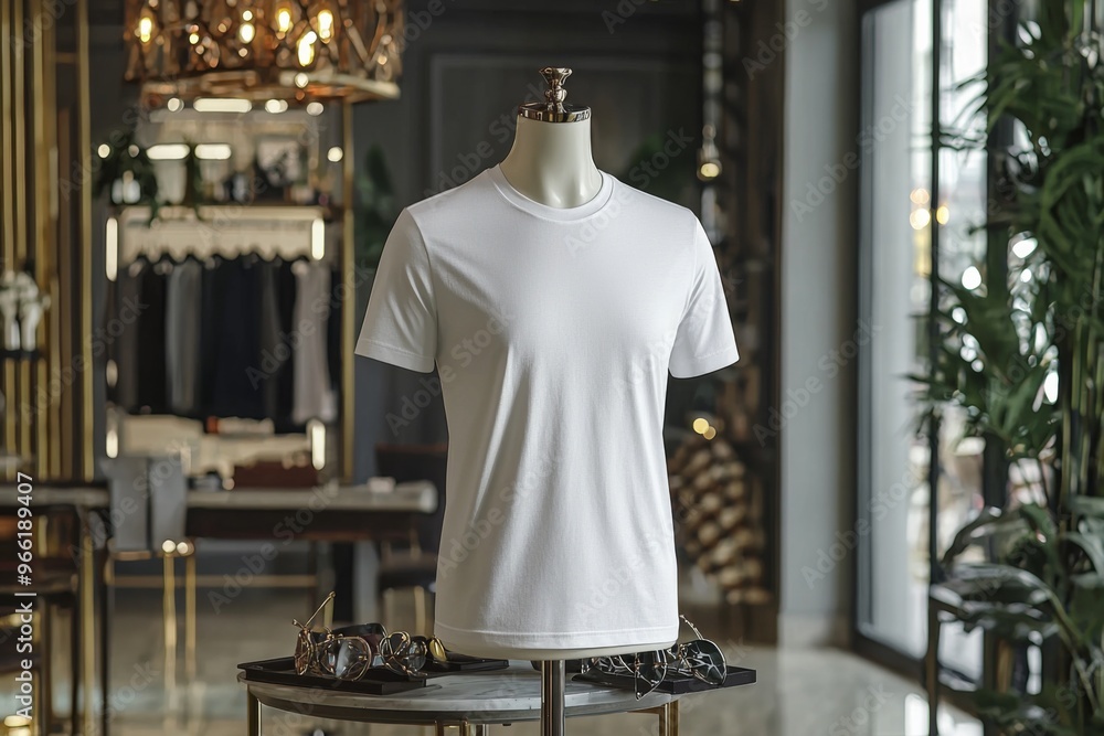 Fototapeta premium Tshirt on stylish mannequin in boutique background created with Generative AI