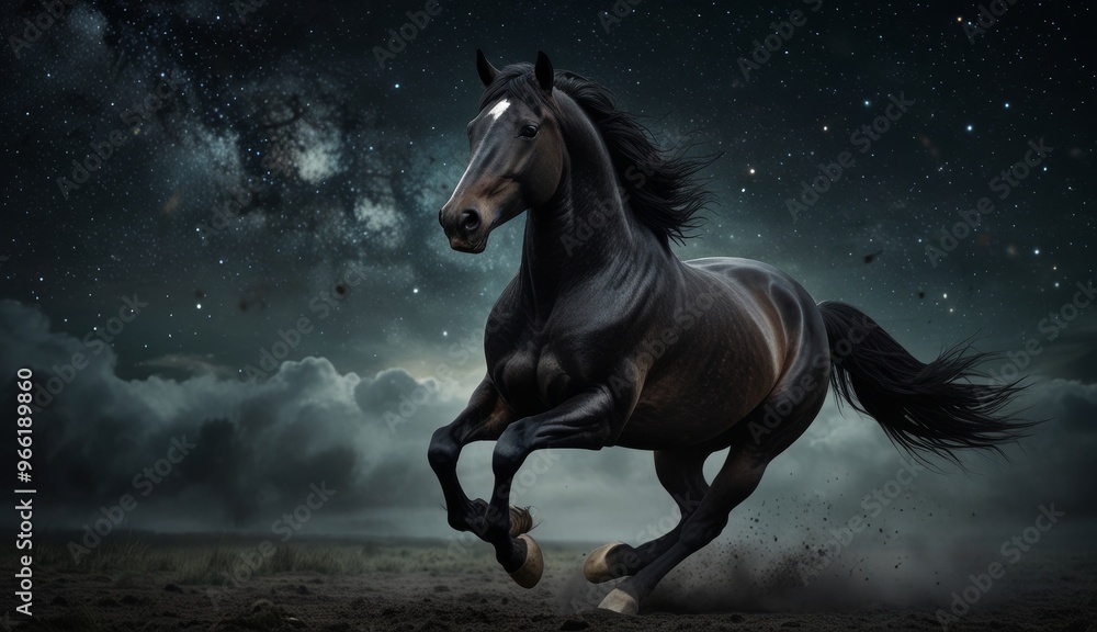 Majestic Horse Galloping Under Stars Majestic Horse Galloping Under Stars