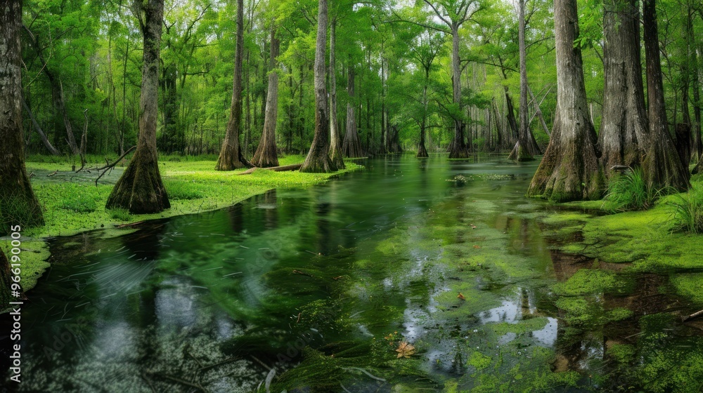 Serene Creek Flowing Through Lush Forest Serene Creek Flowing Through Lush Forest