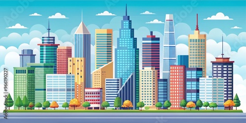 Modern Cityscape A Vibrant Illustration of Towers and Skyscrapers, cityscape, skyscraper, illustration