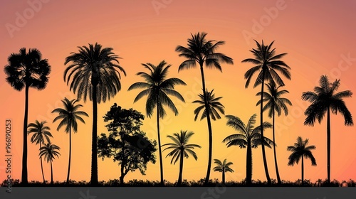 tropical silhouette skyline elegant black silhouettes of various palm tree species arranged to create a striking tropical skyline gradated background suggests a warm sunset
