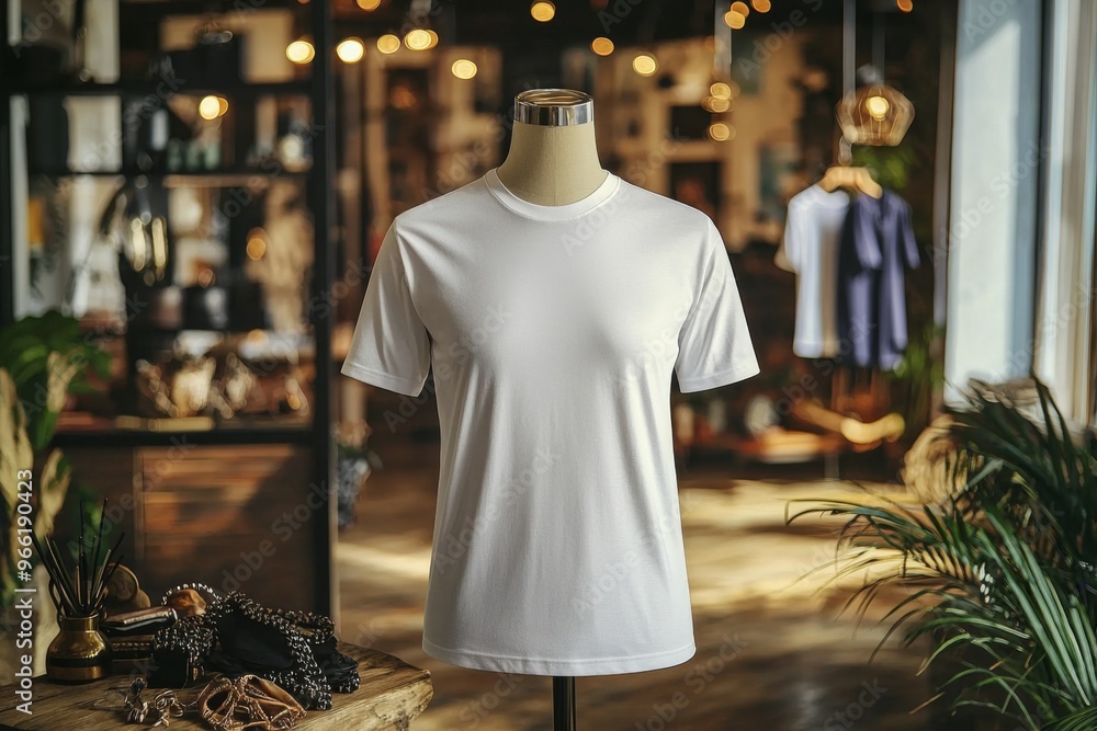 Obraz premium Tshirt on stylish mannequin in boutique background created with Generative AI