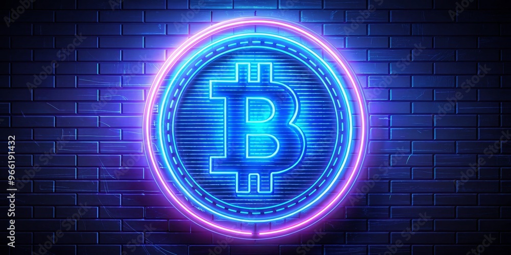 Neon Bitcoin Sign on Brick Wall, Digital Currency, Cryptocurrency, Blockchain Neon Bitcoin Sign on Brick Wall, Digital Currency, Cryptocurrency, Blockchain