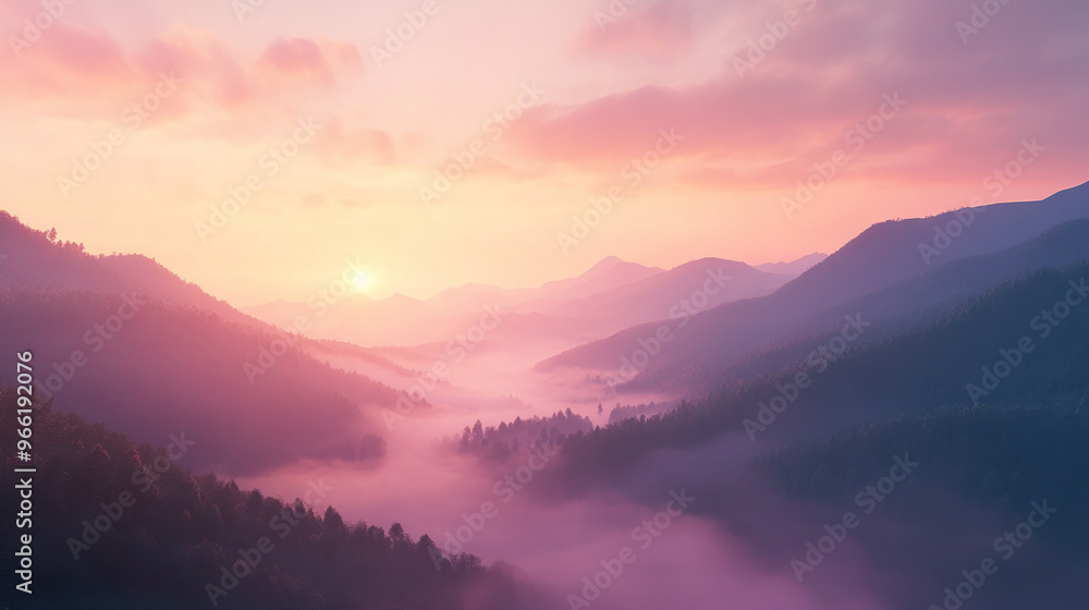 Golden Hour Over a Misty Mountain Valley Golden Hour Over a Misty Mountain Valley
