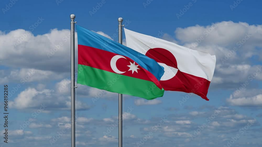 Greenland and Azerbaijan flags flying together, video concept of the relationship, two country relations concept Greenland and Azerbaijan flags flying together, video concept of the relationship, two country relations concept