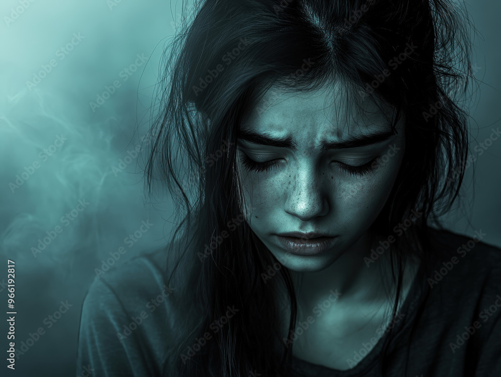 Introspection. A young woman with a contemplative or distressed expression. Introspection. A young woman with a contemplative or distressed expression.