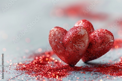 A heart with glitter on it is on a table