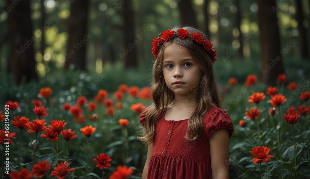 Enchanting Girl in Flowered Forest Enchanting Girl in Flowered Forest