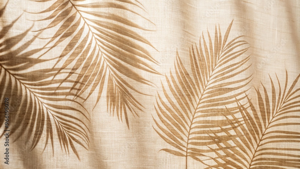 Obraz premium Delicate palm frond pattern adorns soft beige fabric.