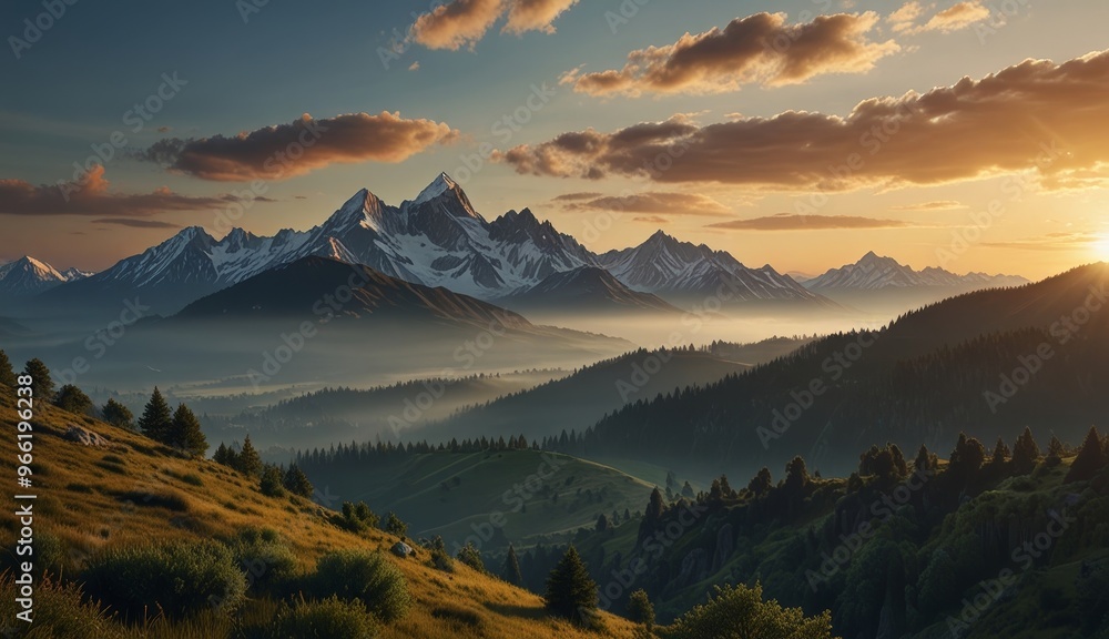 Obraz premium Majestic Mountain Landscape at Sunrise