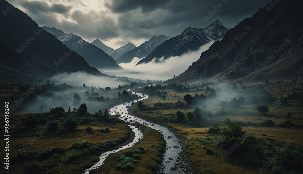 Mist Over Mountain River Landscape Mist Over Mountain River Landscape