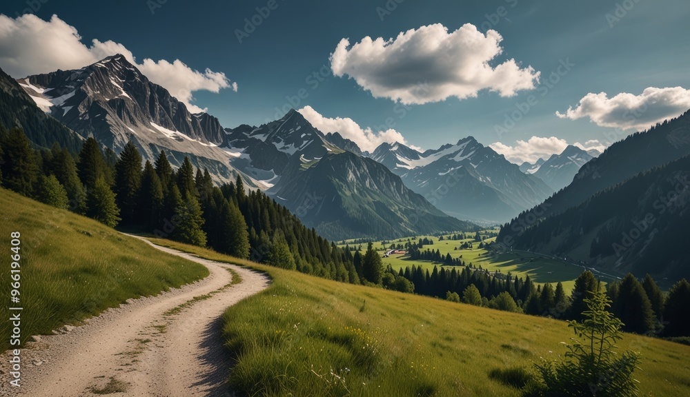 Naklejka premium Tranquil Mountain Landscape with Path