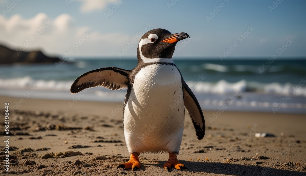 Naklejka premium Gentoo Penguin on Sandy Beach