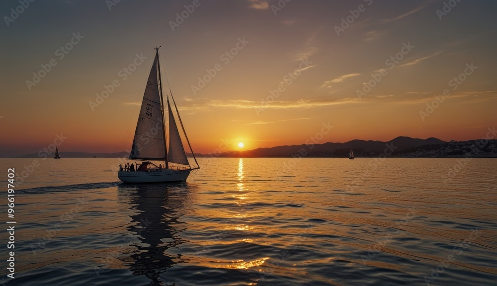 Serene Sunset Sail on Calm Waters Serene Sunset Sail on Calm Waters