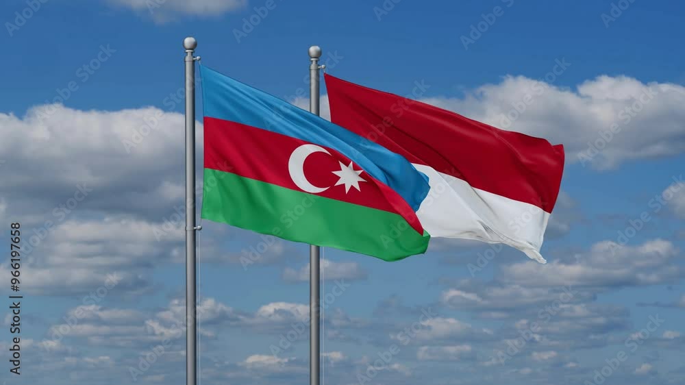 Indonesia and Azerbaijan flags flying together, video concept of the relationship, two country relations concept Indonesia and Azerbaijan flags flying together, video concept of the relationship, two country relations concept