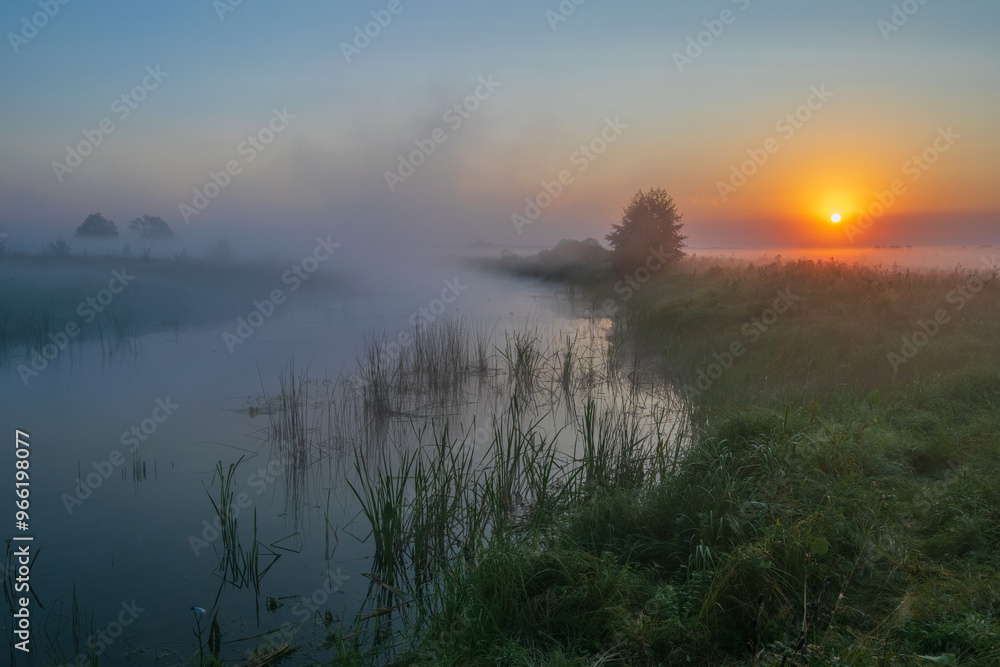 morning mist over the river.awesome sunrise morning mist over the river.awesome sunrise