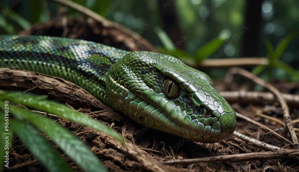 Fototapeta premium Majestic Green Python in Nature