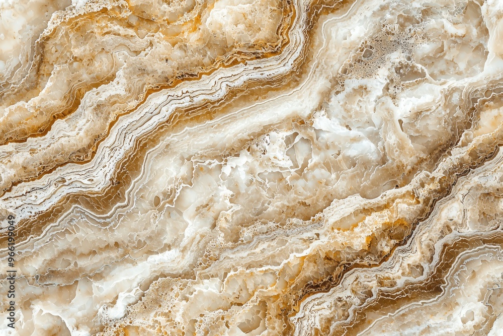 Natural stone surface featuring intricate patterns and textures in shades of beige, cream, and gold. The layers create a beautiful, wavy design, showcasing the unique characteristics of the stone. Natural stone surface featuring intricate patterns and textures in shades of beige, cream, and gold. The layers create a beautiful, wavy design, showcasing the unique characteristics of the stone.