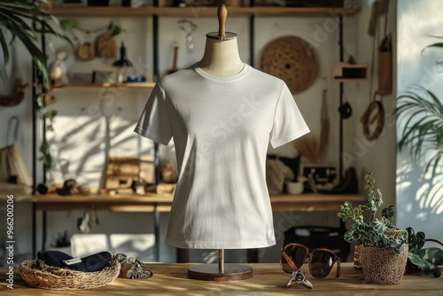 Tshirt on stylish mannequin in boutique background created with Generative AI