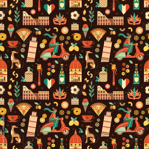 Travel Italy Pattern with Landmarks and Food