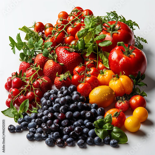 set of different fruits and vegetables on white background