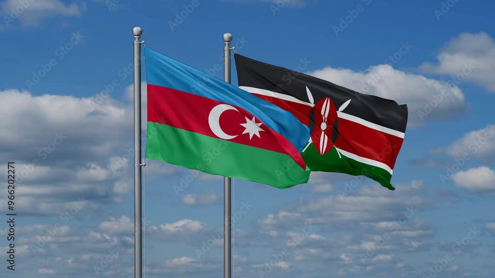 Kenya and Azerbaijan flags flying together, video concept of the relationship, two country relations concept Kenya and Azerbaijan flags flying together, video concept of the relationship, two country relations concept
