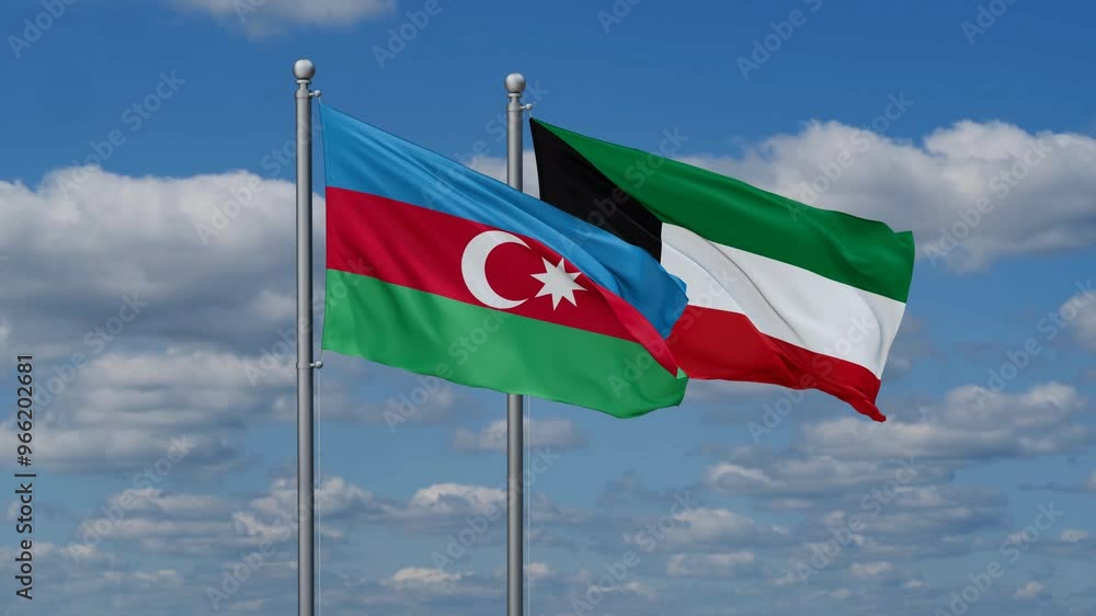Kuwait and Azerbaijan flags flying together, video concept of the relationship, two country cooperation concept Kuwait and Azerbaijan flags flying together, video concept of the relationship, two country cooperation concept