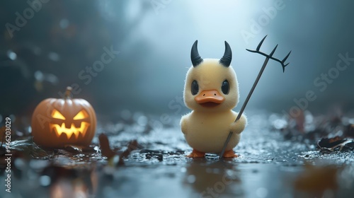 fokasuart Duck dressed as a devil with small horns and a pitchf 01d8b8aa-ee3f-4677-b4ac-29cd4871b781 photo