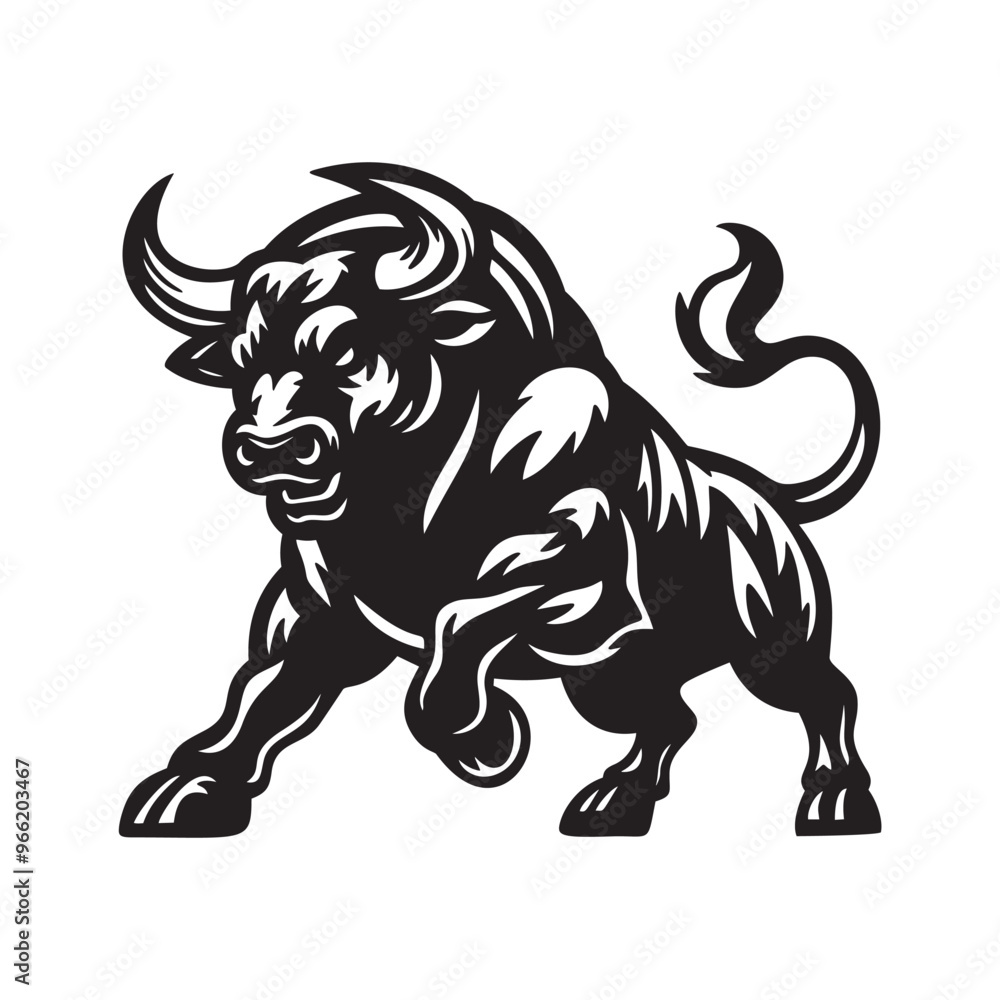 Fototapeta premium Аggressive muscular bull ready to attack. vector illustration on white background