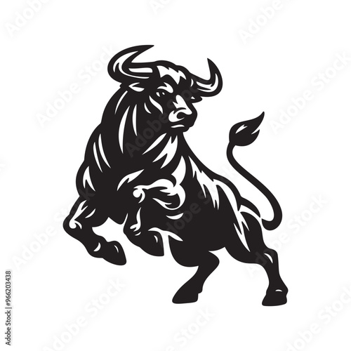 Аggressive muscular bull ready to attack. vector illustration on white background