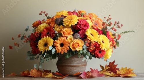 Wallpaper Mural Vibrant Autumnal Bouquet in Ceramic Vase with Cozy Vibes Torontodigital.ca
