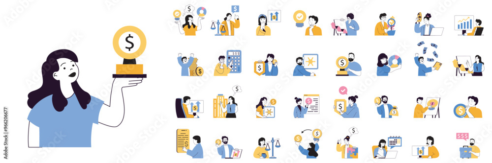 Business concept mega set with character scenes in flat design for web ...
