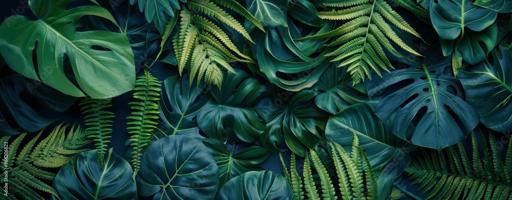 Tropical green leaves, lush foliage, dark background, natural textures, plant patterns, botanical design, greenery details, vivid colors, nature concept Tropical green leaves, lush foliage, dark background, natural textures, plant patterns, botanical design, greenery details, vivid colors, nature concept