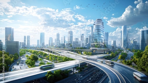 Fototapeta Naklejka Na Ścianę i Meble -  Futuristic Smart City Technology Advancements in Urban Environment