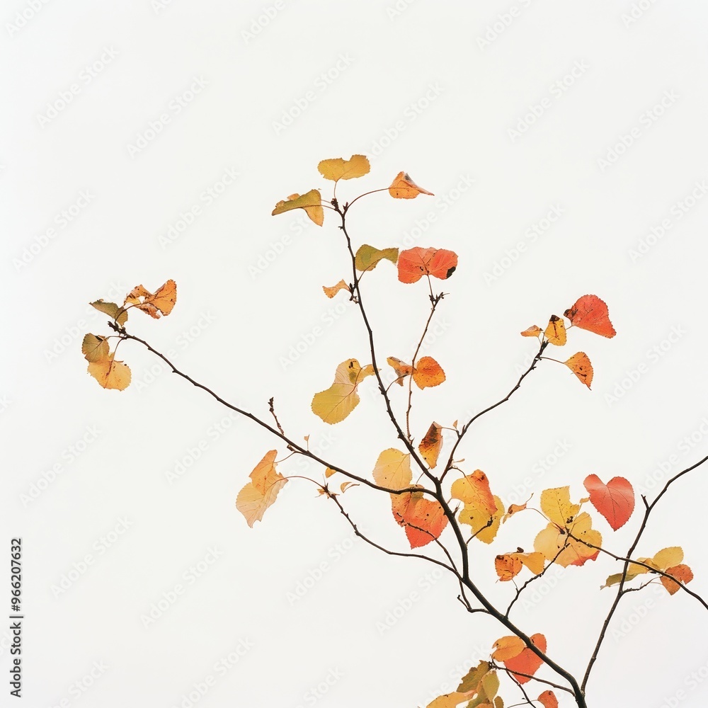 Minimal Autumn Leaves on White Background - Vibrant Foliage with Negative Space, Fall Season Design Concept Minimal Autumn Leaves on White Background - Vibrant Foliage with Negative Space, Fall Season Design Concept