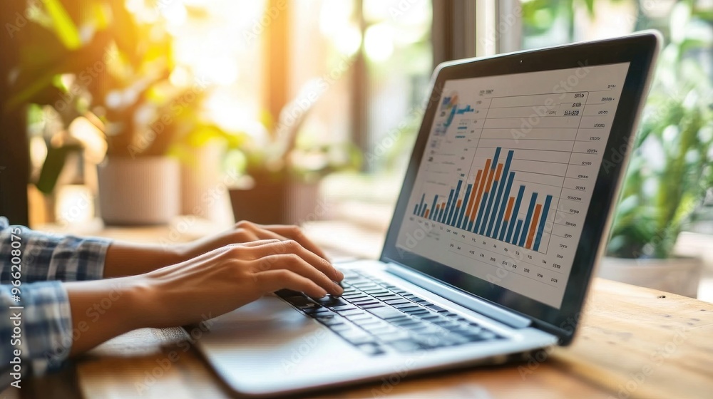 A person reviewing their financial goals on a laptop with graphs and charts, illustrating the planning and analysis involved in saving money effectively. A person reviewing their financial goals on a laptop with graphs and charts, illustrating the planning and analysis involved in saving money effectively.
