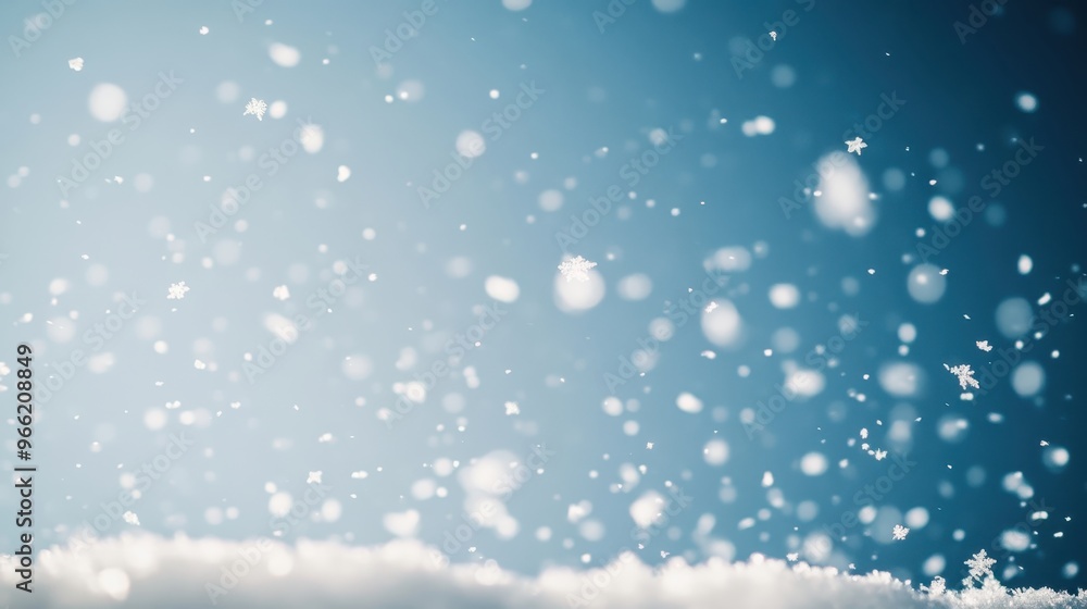 Fototapeta premium Winter Wonderland: Soft Falling Snowflakes Against Clear Sky